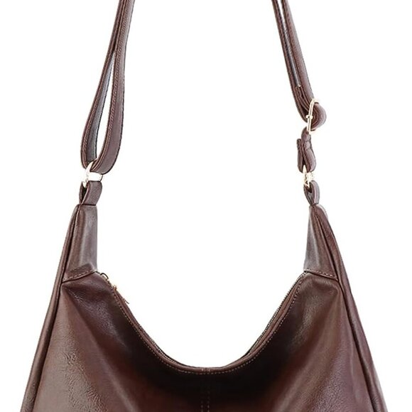 Ultra-Soft Vegan Leather Women’s Hobo Bag, Adjustable Crossbody Tote - Brown - Picture 1 of 6